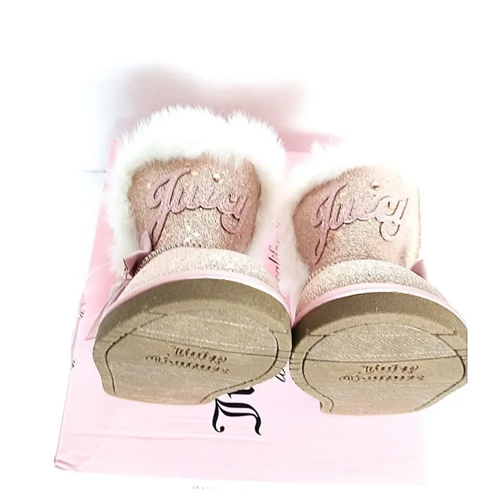 New! JUICY COUTURE Girls Lil Windsor Gold Glitter Faux Fur Boots Booties Size 5T